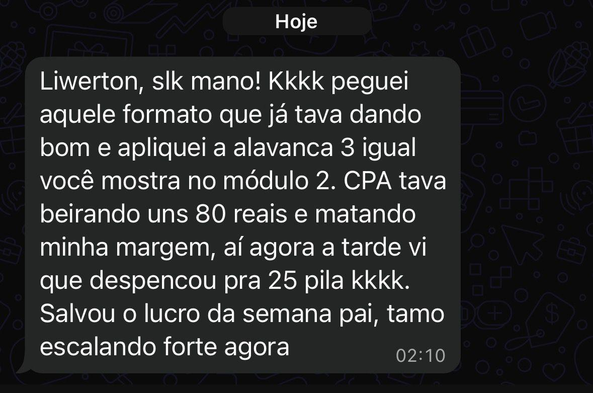 Depoimento de Guilherme no WhatsApp sobre queda de CPA